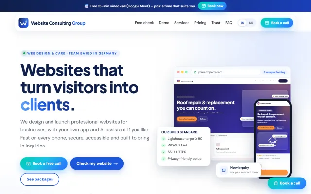 Die Startseite von Website Consulting Group
